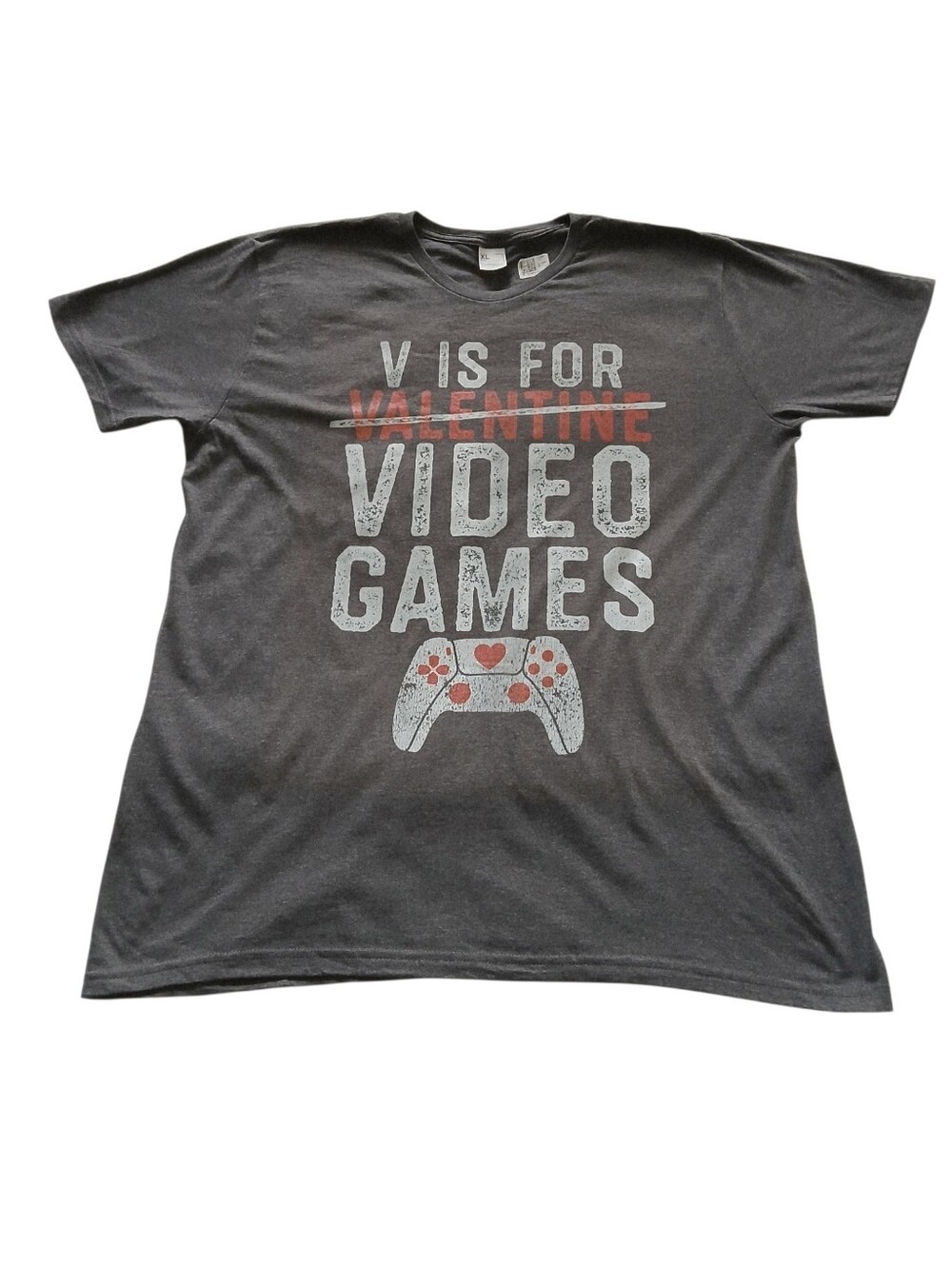 EUC Men, V Is For Video Games Tee, Size XL, Gray, Red & White, Cotton Blend